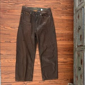 H&M Women's Oiled Dark Brown Wide Leg Jeans